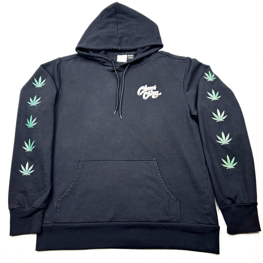 Cheech and Chong Hoodie Mens Large Black California Bear Graphic Sleeve Pullover